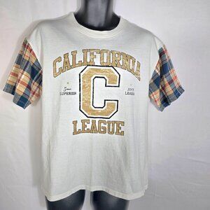 Mens Forever 21 Top T Shirt Sz S Short Sleeve Plaid Collegiate Sporty California